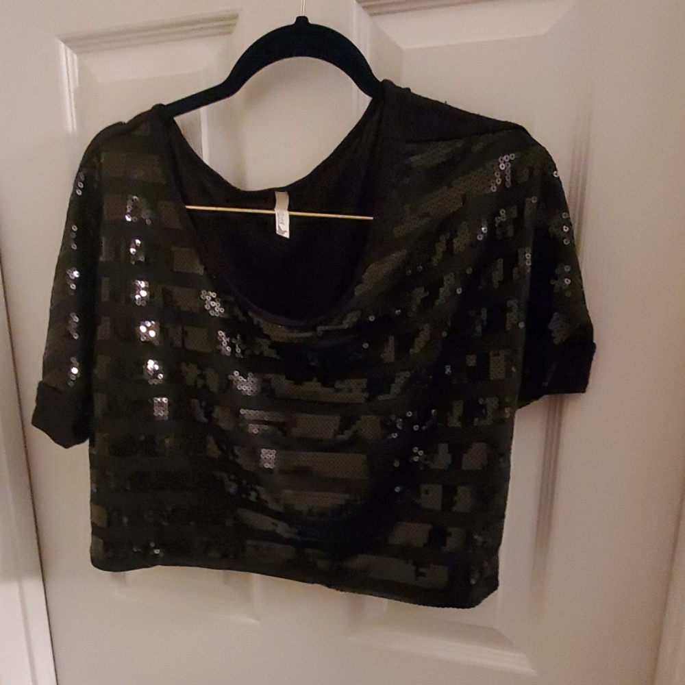 Black Sequence Crop Top
